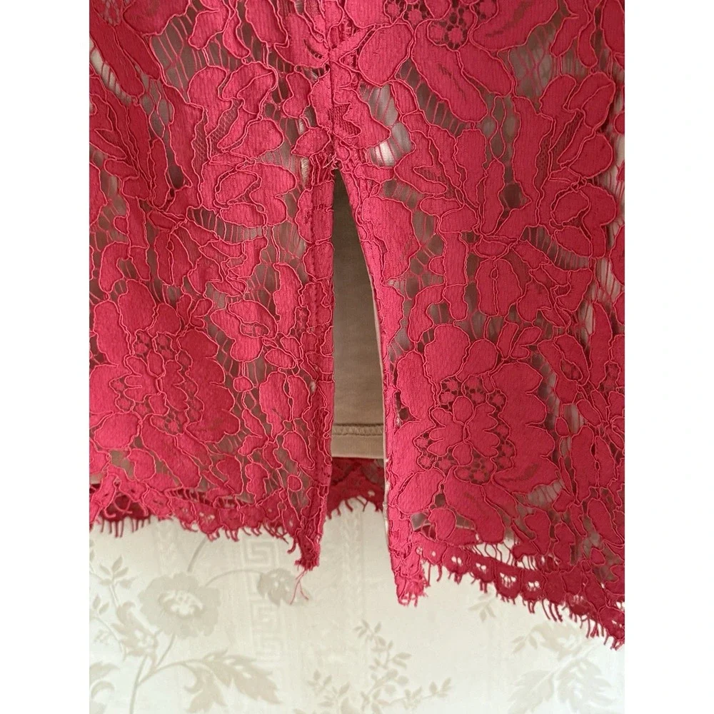 City Chic Lace Whisper Dress Sz XL 22 Raspberry Nude Midi Wedding Guest Sexy NWT
